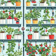 Poster - Full shelf displaying an array of pots and plants creating a lively and inviting home environment