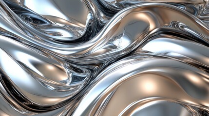 Poster - abstract metallic waves flowing seamlessly, reflecting light in a dynamic and captivating manner