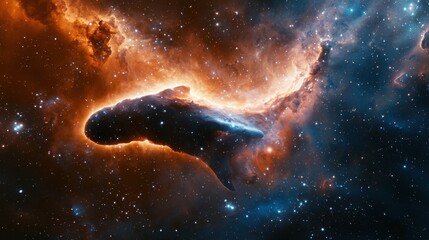 Wall Mural - A giant intergalactic whale-like creature made of glowing nebula gas drifting through deep space