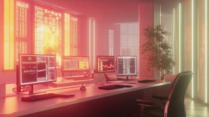 Aufkleber - Cybernetic Trading Room:  Neon-Lit Financial Hub