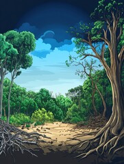 Poster - Deforested land contrasts with thriving forest showcasing the importance of nature conservation efforts. Generative AI