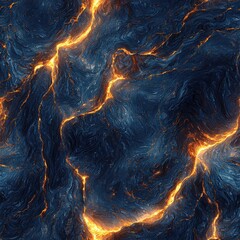 Poster - Intricate pattern of dark blue and orange swirls creating a striking abstract visual composition