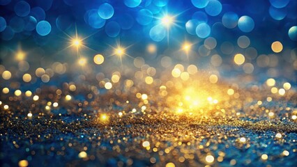 Wall Mural - Golden abstract glitter bokeh on blue background, eye-catching, celestial,  eye-catching, celestial, glow, colorful, galaxy