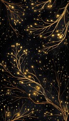 Wall Mural - golden light glows on abstract dark branching structures