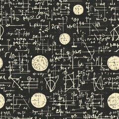 Poster - Black and white math pattern featuring diverse mathematical symbols and equations in creative design
