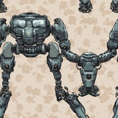 Poster - Unique robot decorated with a beautiful flower pattern combining nature and technology in harmony