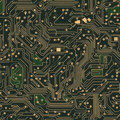 Poster - Detailed circuit board featuring a central circuit component surrounded by various connections and paths