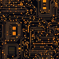 Poster - Intricate circuit board featuring illuminated orange lights creating a dynamic technological scene