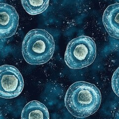 Poster - Blue and white background featuring numerous water bubbles creating a refreshing and clean aesthetic