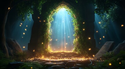 Wall Mural - enchanted forest gateway illuminated by magical light