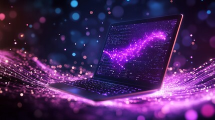 Wall Mural - Futuristic laptop with glowing data visualization effects