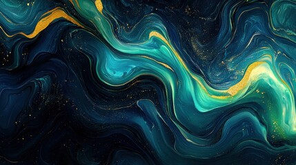 Poster - Abstract Blue and Gold Swirl Background in Oil Paint Style