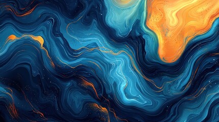 Poster - Abstract Fluid Art in Blue and Orange Color Palette for Design