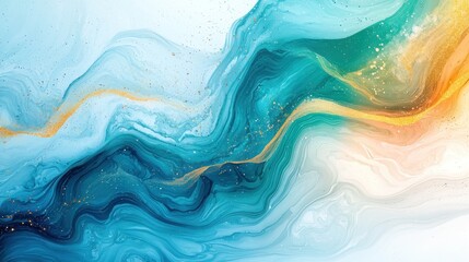 Poster - Colorful Abstract Art with Blue and Gold Waves on Light Background