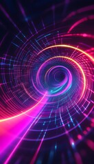 Poster - Bright neon spirals create an abstract and futuristic looking tunnel