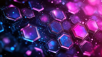 Poster - Vibrant Abstract Background with Hexagonal Shapes and Bokeh Effects