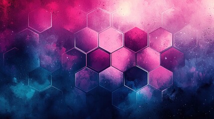 Poster - Abstract Hexagonal Pattern with Vibrant Colors and Space Elements