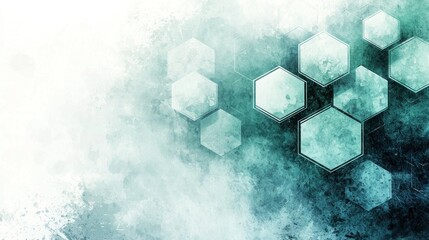 Poster - Abstract hexagonal patterns with textured background in teal hues