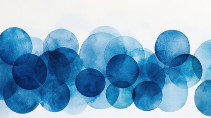 Poster - Soft Blue Watercolor Circles in Abstract Design on White Background