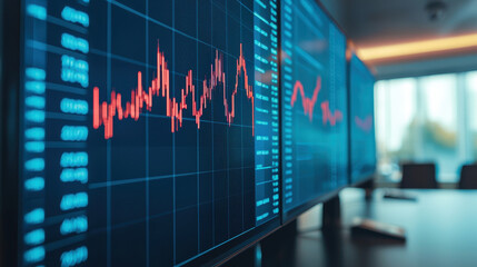 Poster - Financial data analysis on multiple screens showing stock market trends. , Recession concept