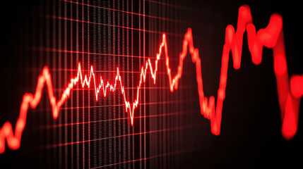 Poster - Red graph showing fluctuating data trends on dark background, symbolizing market changes. , Recession concept