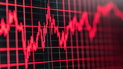 Poster - Red stock market graph showing fluctuations and trends in finance. , Recession concept