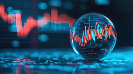 Poster - Business growth chart with globe, showcasing financial data trends. , Recession concept