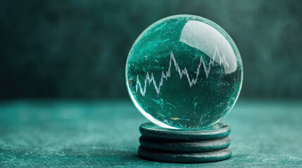 Poster - Crystal ball with stock market graph reflecting on surface, symbolizing predictions and future trends. , Recession concept