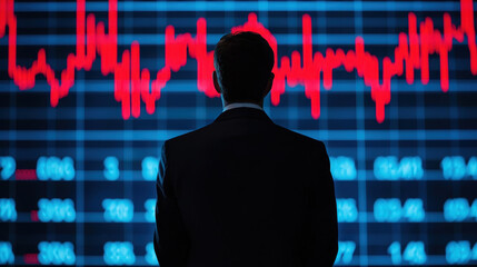 Poster - Businessman analyzing stock market data on digital screen, feeling focused and determined. , Recession concept
