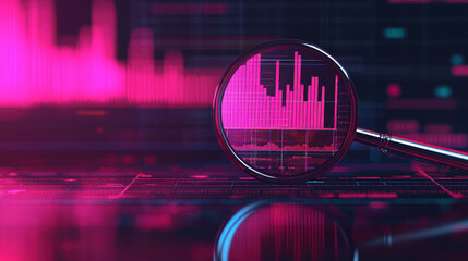 Poster - Magnifying glass over digital data visualization with pink tones. , Recession concept