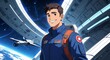 © Earl - happy guy in sci fi jumpsuit on sleek space station background anime cartoon illustration