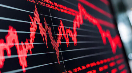 Poster - stock market graph showing downward trend with red candlesticks, indicating losses and volatility in