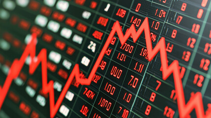 Poster - Stock market graph showing fluctuating trends in red and green colors, indicating volatility and market changes. , Recession concept