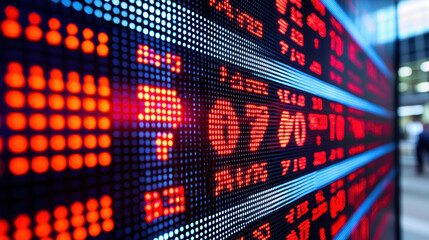 Poster - Stock market display board showing fluctuating prices and trends. , Recession concept