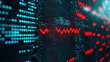 Poster - Digital stock market data with red and blue graphs showing fluctuations , Recession concept