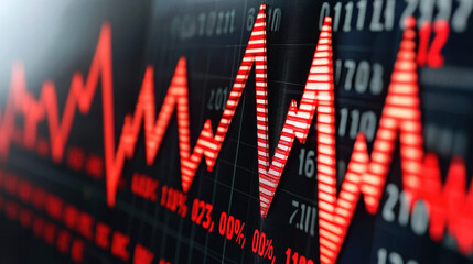 Poster - Stock market graph showing red trend lines and fluctuations , Recession concept