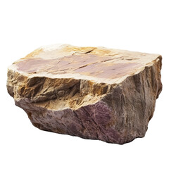 Poster - Unique natural rock with distinctive brown and white color patterns captured against a clear blue sky background isolated on transparent background..