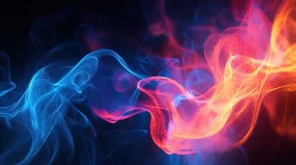 Fototapete - Glowing abstract gas swirls flow through the dark in an energetic display of color and motion. Generative AI