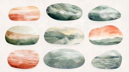 Poster - Abstract Watercolor Stone Shapes in Warm and Cool Tones