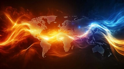 Aufkleber - Global Energy Flow: A World Map in Fiery and Icy Hues
