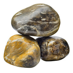 Poster - A trio of unique rocks artfully positioned on a jet black background highlighting their natural textures and colors isolated on transparent background..
