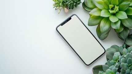 Poster - Flat lay of a modern white smartphone placed against a clean solid white background, showcasing its sleek design.