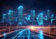 © tech - Futuristic Cyberpunk Cityscape Illuminated with Neon Lights and Wireless Connections