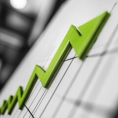 Aufkleber - Green Arrow Trending Upward: Demonstrating Growth, Success, and Progress in a Financial Graph.