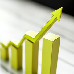 Poster - Green Growth: Upward Trend Bar Chart with Ascending Arrow Illustrating Positive Business Performance 