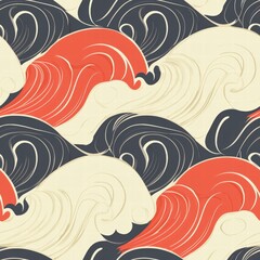 Poster - Striking red and black wave pattern creating an eye-catching visual experience for design lovers
