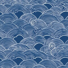 Poster - Refreshing blue and white wave pattern evoking ocean vibes and tranquil feelings in design