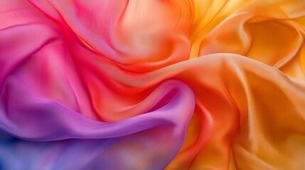 Poster - Colorful silky fabric with gradient shades of pink, orange, and purple, swirling pattern. Abstract art and fashion design concept