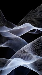 Poster - Abstract flowing waves of mesh material against a dark backdrop