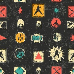 Poster - A colorful pattern featuring various symbols that create a unique and eye-catching design